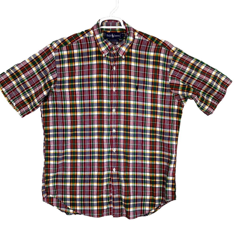 Ralph Lauren Men’s Shirt Large Multicolor Plaid Short Sleeve 100% Cotton Pony